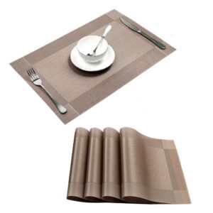 4Pcs PVC Woven Placemats Non Slip Heat Resistant Table Mats Washable Dining Mats - Coffee