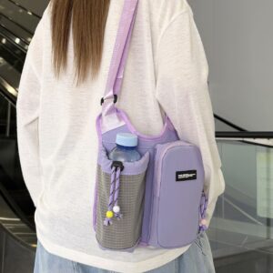 Women's Crossbody Phone Bag, Dopamine Color-Block Drawstring Bucket Bag, Pendant Accent Women's Backpack, Lightweight Casual Bag, Perfect for Commuting, Travel & Cycling..(purple)