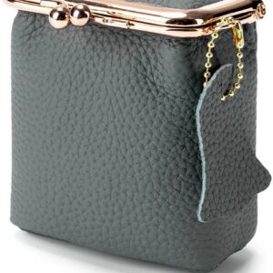 Mini Makeup Bag, Leather Cosmetic Pouch with Kiss-Lock Closure for Lipstick Perfume and Jewelry, Travel Handbag Organizer, Almond Green