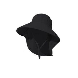 Black Women's Wide Brim Sun Hat with Neck Flap - Foldable Outdoor Shade Hat with Adjustable Chin Cord, Extended Neck Cover for Beach, Cycling and Travel