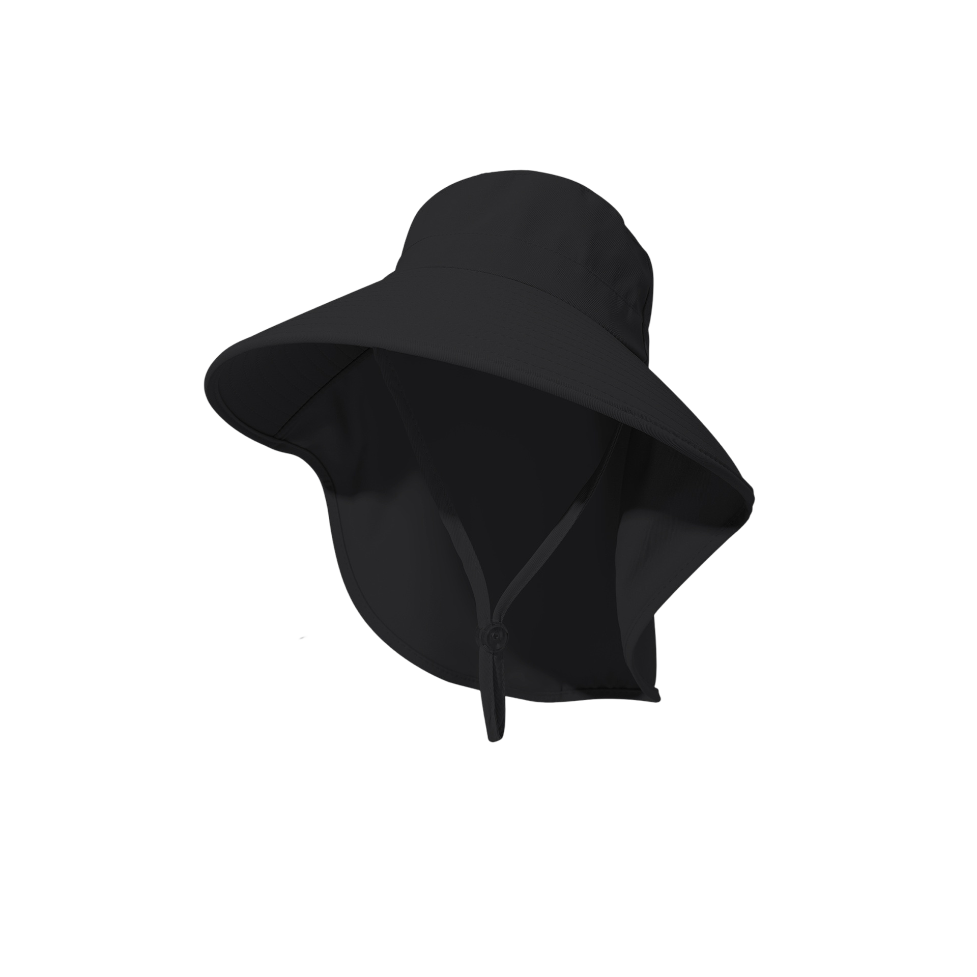 Black Women's Wide Brim Sun Hat with Neck Flap - Foldable Outdoor Shade Hat with Adjustable Chin Cord, Extended Neck Cover for Beach, Cycling and Travel