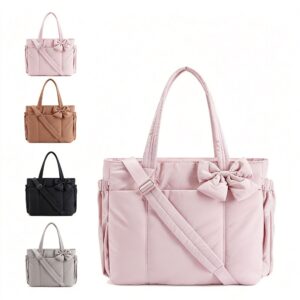 Women Casual Large‑Capacity Bow Crossbody Tote Bag Pink 40x30x8CM, Single‑Shoulder Outdoor Travel Handbag, Holiday Weekend Trip Shopping Accessory