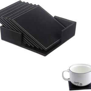 6 Piece Black Square Coaster Set with Tray, Non Slip Heat Resistant, 100 x 100 x 5 mm