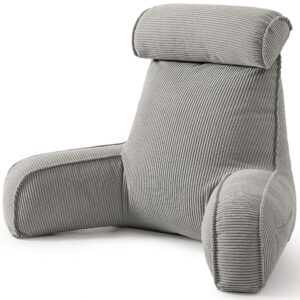 Comfortable Reading Pillow with Armrests for Bed & Sofa Relaxation, Gaming, and Lazy Days, 80*40*60cm (light gray)