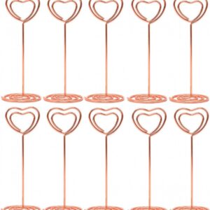 10-Pack Rose Gold Heart Wire Photo Holders, Table Number and Place Card Stands