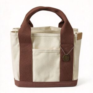 16Oz Canvas Hand‑Carried Lunch Bag White / Brown, Portable Women Canvas Handbag, Holiday Work Picnic Reusable Carry Pouch