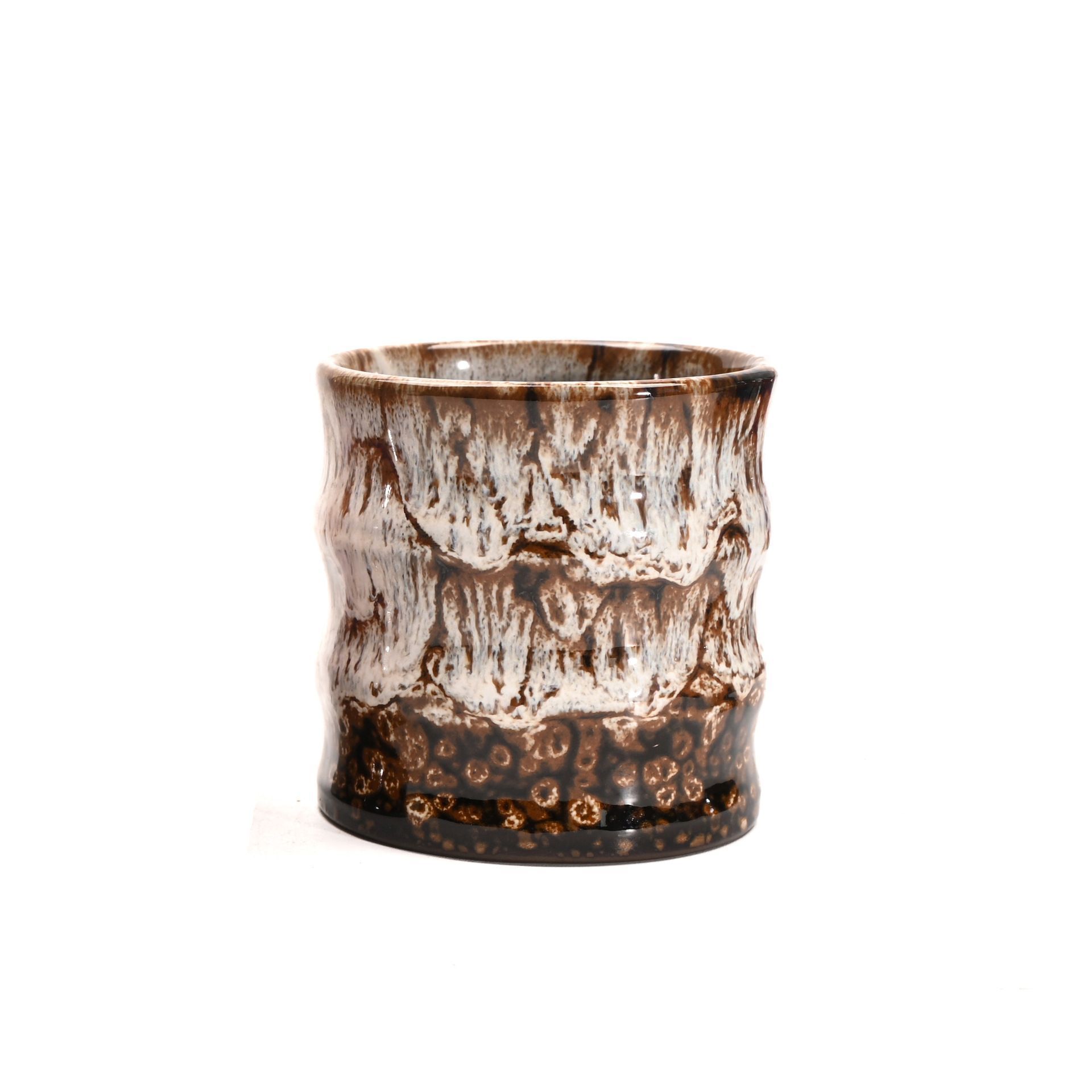 Kiln‑Change Glaze Bamboo‑Jointed Ceramic Cup | Christmas Home Decor Gift | 115ml Brown‑Beige Retro Coffee Tasting Water Mug