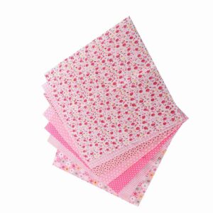 7pcs 25*25cm Cotton Fabric DIY Assorted Squares Pre Cut Bedding Suite Quarters Bundle (Pink)