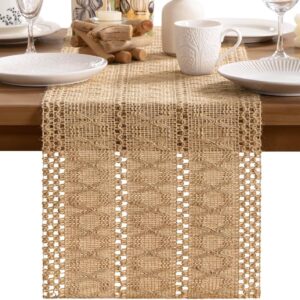 Boho Jute Table Runner, Rustic Farmhouse Style, Brown, 30 x 183 cm