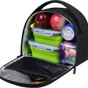 Insulated Lunch Bag for Women, Reusable Thermal Lunch Box Cooler Bag with Handle for Work, Picnic, Travel, Cute, Black